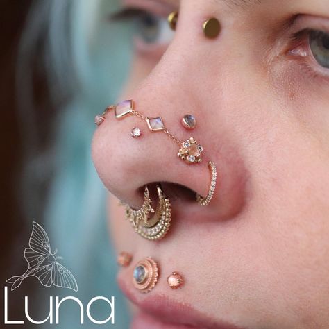 We almost never clue y'all in about what we've been adding to our own creations here at the shop! So here's @mombot_pierces nose setup… | Instagram Nose Piercing Set Up, Stacked Septum, Curated Ears, Nose Ring Jewelry, Pretty Ear Piercings, Face Piercings, Cool Piercings, Facial Piercings, Body Jewelry Piercing