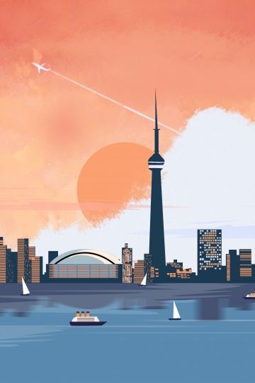 landscape,international,city,toronto,canada Canada Graphic Design, Toronto Illustration, Quilts Canada, City Posters Design, Toronto Skyline, Skyline Painting, Toronto City, Building Illustration, Font Illustration