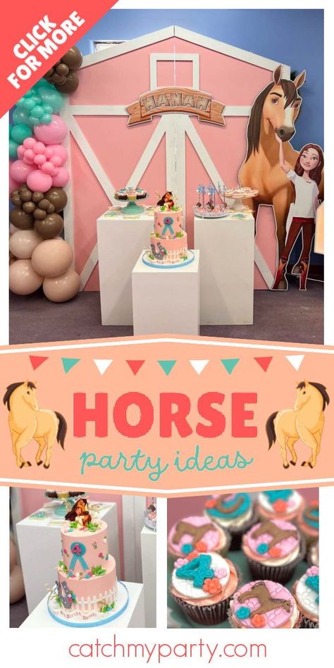 Spirit Party Ideas, Horse Theme Birthday Party Girl, Horse Birthday Party Ideas Girl, Spirit Birthday Party Ideas, Spirit Birthday Party, Horse Cupcakes, Horse Theme Birthday Party, Spirit Birthday, Spirit Riding Free