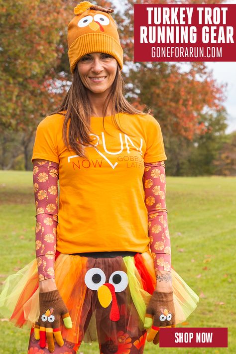 Design the perfect turkey trot outfit for your Thanksgiving race! From turkey beanies to gloves, performance capris to arm sleeves, tees to tutus and more, Gone For A Run has all the exclusive running gear you need to Run Now, Gobble Later! Thanksgiving 5k Outfit, Turkey Trot Costume Ideas, Thanksgiving Running Shirts, Turkey Trot Ideas, Turkey Trot Shirts Ideas, Turkey Trot Costume, Turkey Trot Outfit, Thanksgiving Thoughts, Turkey Costume