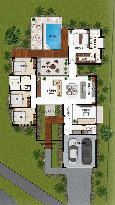 Pelan Rumah, Basement House Plans, Arsitektur Masjid, Sims 4 House Plans, Simple Layout, House Plans One Story, Casa Country, Casas The Sims 4, Home Design Floor Plans