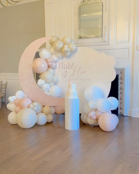 Over The Moon Baby Shower Ideas Girl, Moon Balloon, Pregnancy Milestones, Moon Baby Shower, Moon Baby, Shower Themes, December 13, Baby Shower Fall, Baby Shower Balloons