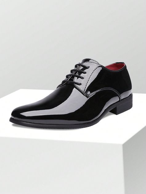 Black  Collar   Plain Oxfords & Derby Shoes Embellished   Men Shoes Men's British Style, Shoes For School, Brown Dress Shoes, Oxford Dress Shoes, Suit Shoes, Tuxedo For Men, Business Dresses, Derby Shoes, British Style