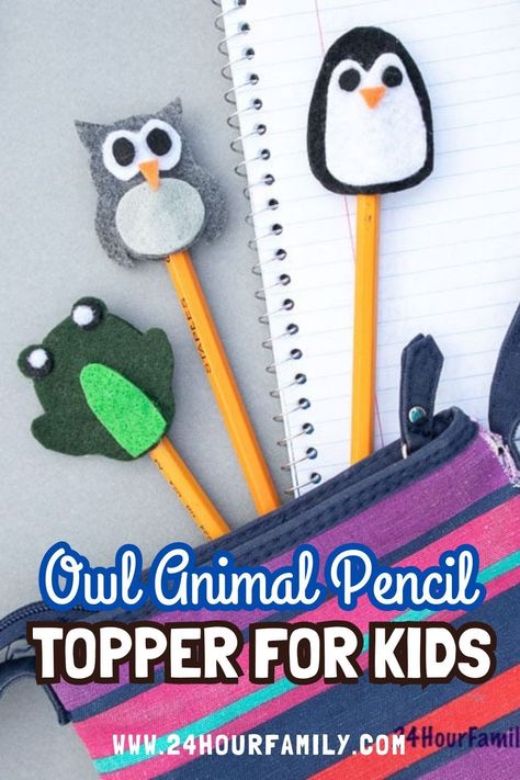 Discover adorable animal pencil toppers for kids' crafts. These DIY pencil toppers are easy to make with step-by-step instructions and ideal for school or home activities. Unique School Supplies, Pencil Topper Crafts, Owl Templates, Owl Craft, Teen Crafts, Owl Animal, Diy Crafts For Teens, Felt Owls, Diy Pencil