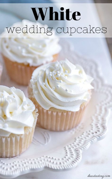 Wedding Cupcakes Ideas Simple White, Basic Wedding Cupcakes, White Wedding Cupcake Recipe, Decorating Wedding Cupcakes, White On White Cupcakes, Best White Cupcake Recipe, Cake Mix Cupcakes Better, White Wedding Cupcakes Ideas, White Icing Cupcakes