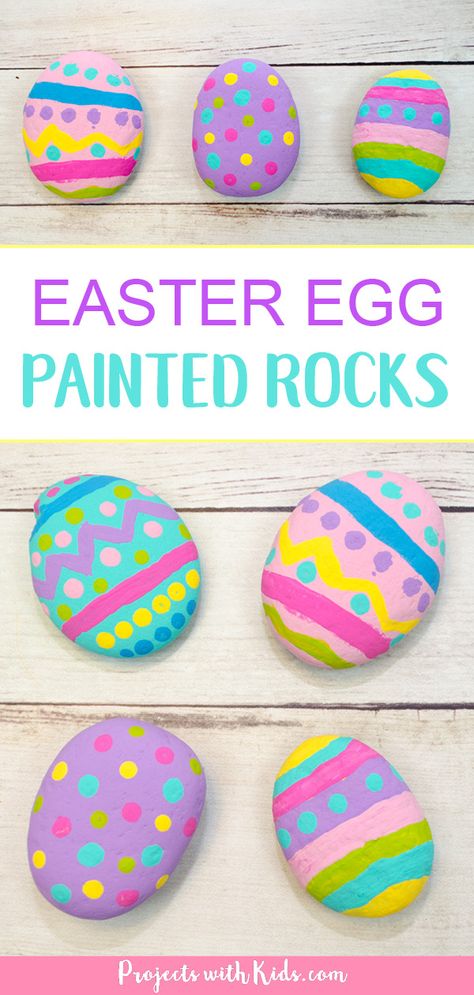 These painted Easter egg rocks are super easy and tons of fun for kids to make! Use them as part of your Easter decor or include them in a non-candy Easter egg hunt! #eastercrafts #rockpainting #projectswithkids Rocks For Kids, Påskeaktiviteter For Barn, Egg Rock, Diy Osterschmuck, Fun Easter Crafts, Easter Activities For Kids, Diy Ostern, Easy Easter Crafts, Easter Egg Painting