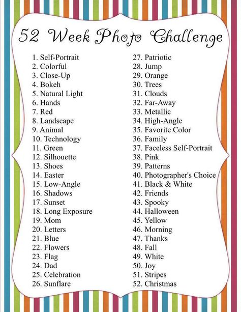 52 Week Photo Challenge Watercolor Polaroids, Photo Assignments, Photography Challenges, Everyday Photography, Weekly Challenges, Photo Challenges, Photo A Day Challenge, Photo Prompts, Foto Tips