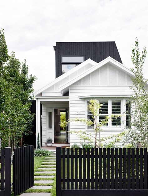 14 Aussie First-Floor Additions From the Front & Back | Houzz AU Navy Beach House Exterior, Navy House Exterior, Californian Bungalow, Navy House, Front Facade, California Bungalow, Front Fence, House Colours, Bungalow Exterior