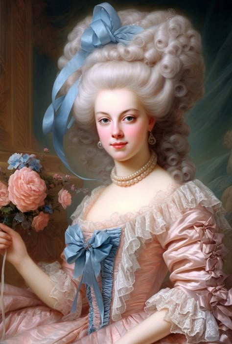 Marie Antoinette Aesthetic Wallpaper, Rococo Fashion Modern, Marie Antoinette Makeup, Rococo Hair, Mary Antoinette, Madame Pompadour, Rococo Aesthetic, 18th Century Dresses, Victorian Era Dresses