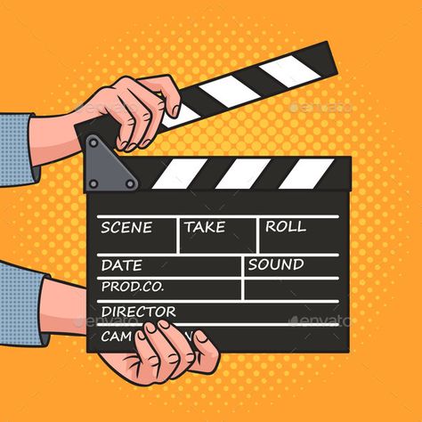 Movie Clapperboard Pop Art Vector Illustration Filmmaker Illustration, Cinema Art Illustration, Clapperboard Illustration, Movie Theater Illustration, Actor Illustration, Cinema Illustration, Movie Illustration, Product Sketches, Pop Art Vector