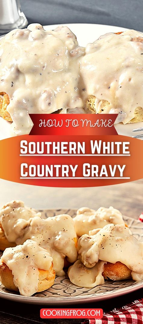 A few basic ingredients are all you need to make this delicious White Country Gravy! I'm sure you have all of them in your kitchen. It is a wonderful gravy that is really simple to make in a matter of minutes and is creamy, smooth and rich in flavor. Perhaps one of my favorite comfort food dishes is this homemade white country gravy, a common Southern dish. Southern Milk Gravy Recipe, Gluten Free Country Gravy, White Country Gravy Recipe Easy, How To Make Country Gravy, Country White Gravy, Homemade Country Gravy Mix Recipe, Pepper Gravy Recipe White, Milk Gravy Recipe Country, Best Country Gravy Recipe