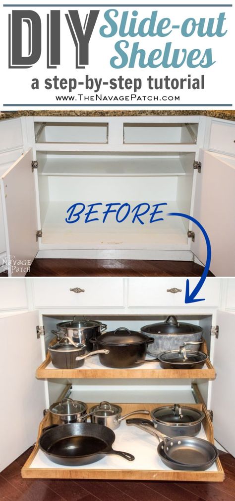 Diy Cabinet Shelf Riser, Decorating Quotes, Diy Pull Out Shelves, Cabinetry Diy, Diy Slide, Roll Out Shelves, Diy Slides, Cocina Diy, Slide Out Shelves