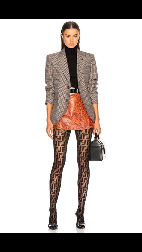 Fendi Stockings Outfit, Fendi Tights Outfit, Fendi Tights, Designer Stockings, Tights Outfits, Moda Hippie, Stockings Outfit, Stylish Coat, Top Design Fashion