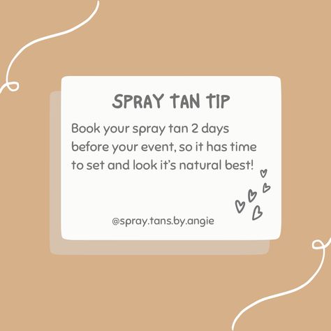 ✨ SPRAY TAN TIP✨ If y’all ever have any questions about skin prep before your spray tan or instructions after, feel free to message me! I always send my clients full instructions to maintain the best spray tan glow!! #spraytansbyangie #spraytans Spray Tan Esthetic, Spray Tan Prep Instructions, Spray Tan Aesthetic Pictures, Spray Tan Room Ideas Interior Design, Spray Tan Marketing Social Media, Spray Tan Before And After, Bronzed Brunette, Spray Tan Room Decor, Spray Tan Logo