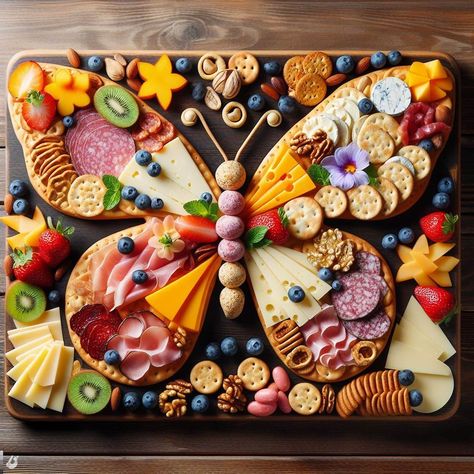 Fluttering Flavors: Crafting A Butterfly Charcuterie Board - Slider Charcuterie Board, Disco Charcuterie Board, Butterfly Charcuterie Board, Floral Charcuterie Board, Tea Party Charcuterie Board, Diy Party Platters, Sushi Charcuterie Board, Fairy Party Food, Butterfly Board