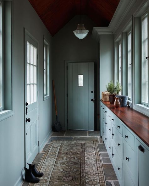 Breezeway Mudroom, Color Ceiling, Period Architecture, Cape Cod Cottage, Garage Exterior, Backyard Cottage, Mudroom Design, Cabinetry Design, Laundry Mud Room