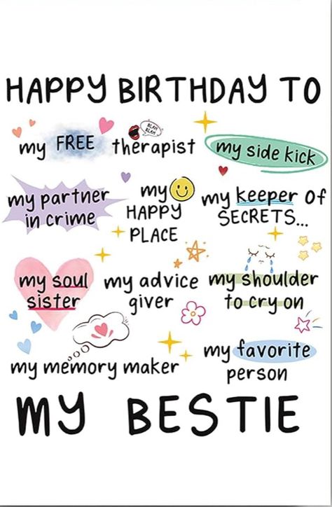 Birthday Idea For Bestie, Bff Birthday Decoration Ideas, Cute Ways To Say Happy Birthday Friends, Bff Birthday Wishes Funny, Funny Wishes For Friends Birthday, Quotes For Bff Birthday, Bestie Bday Caption, Bday Greetings Friends, Happy Birthday Friend Quotes Friendship