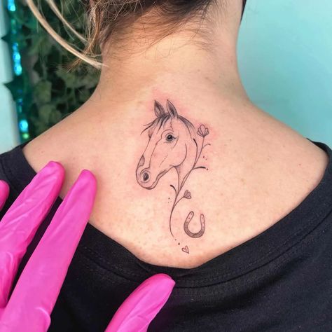 Horse Tattoo Ideas For Women Small, Meaningful Horse Tattoos, Tattoo Ideas Female Horse, Aesthetic Horse Tattoo, Horse Memorial Tattoo Simple, Dainty Horse Tattoo, Tattoo Mata, Horse Line Tattoo, Horse Tatoos Ideas