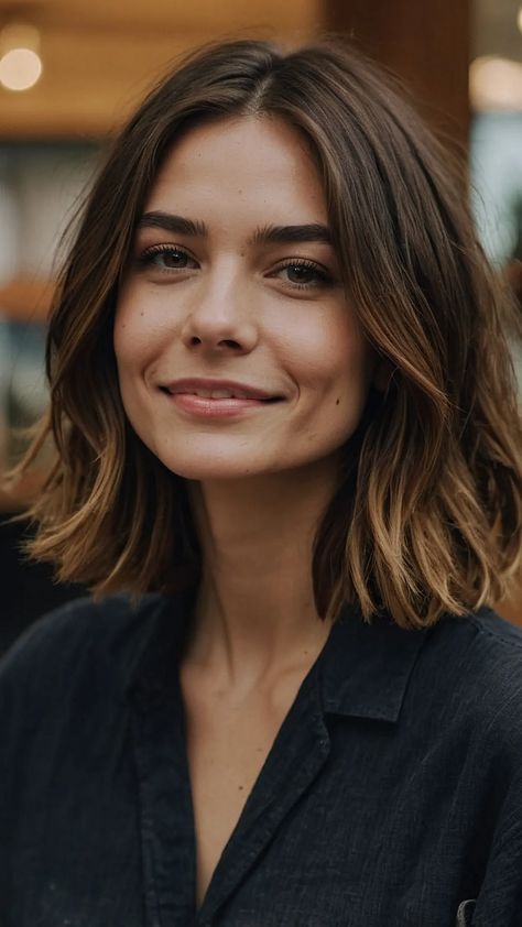 Layer Up: 15 Stunning Shoulder-Length Haircuts with Layers 46 Straight Hair Shoulder Length Haircuts, Bob Hairstyles For Wavy Fine Hair, Shoulder Length Choppy Hair, Shoulder Length Hair Bob, Shoulder Length Shag, Wavy Shoulder Length Hair, Shoulder Layered Haircuts, Collar Bone Hair, Bangs Choppy