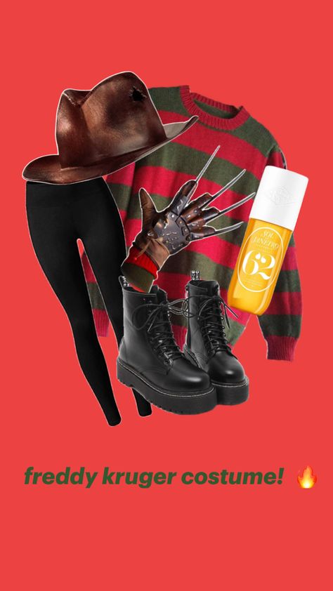 a nightmare filled costume of freddy kruger and everything you would need for it! 🖤 Freddie Kruger, Halloween Pins, A Nightmare, Halloween Costumes, Halloween