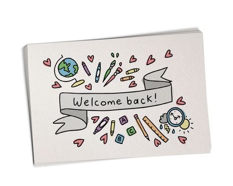 PRICES MAY VARY. CUTE & UNIQUE - These back to school welcome postcards for students are perfect to use as postcards to students, teachers, parents, etc. EASY TO USE - These back to school postcards measure 5 3/4" x 3 7/8" and feature preprinted lines on the back for your message and recipients address THICK & TEXTURED FINISH - Sugartown Greetings postcards are made from a high quality, thick textured felt cardstock that provides a distinguished look and feel to your recipient and is strong enou Welcome Back Cards, Booklet Cover Design, Teachers Office, School Kids Crafts, Welcome Back To School, Student Council, School Posters, School Kids, Kids Crafts