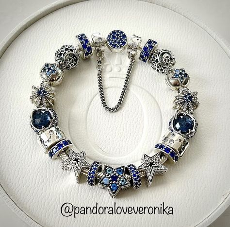 #pandora #pandoracharms #pandorabracelet #blue #stars #jewelry #celestial Pandora Blue Charm Bracelet, Pandora Celestial Bracelet, Dark Blue Pandora Bracelet, Pandora Bracelet Blue Theme, Blue Pandora Charms, Pandora Charms Blue, Pandora Star Bracelet, Blue Pandora Bracelet, Christmas List Inspo