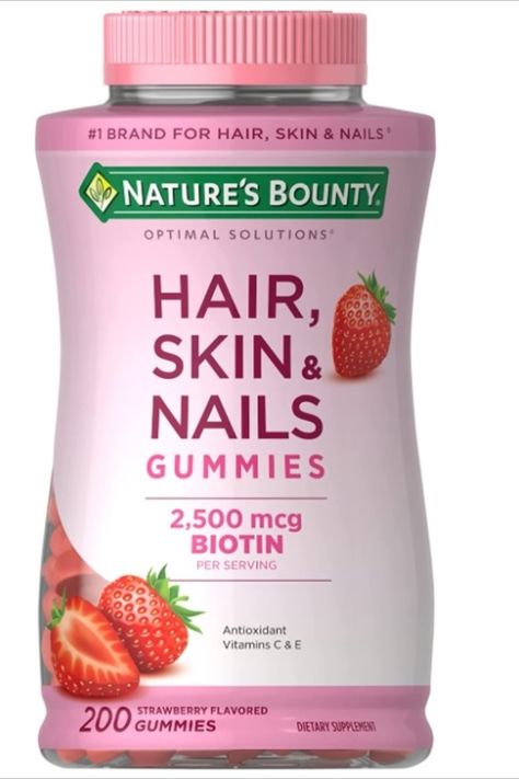 SUPPORTS BEAUTIFUL HAIR GLOWING SKIN AND HEALTHY NAILS: Delicious strawberry-flavored gummies contain biotin vitamins; minerals; antioxidants and other nutrients consistently found in healthy hair skin and nails Nature's Bounty Hair Skin And Nails, Hair Skin Nails Gummies, Hair And Nails Vitamins, Nail Vitamins, Hair Skin And Nails, Gummy Vitamins, Beauty Supplements, Maintaining Healthy Hair, Nature's Bounty