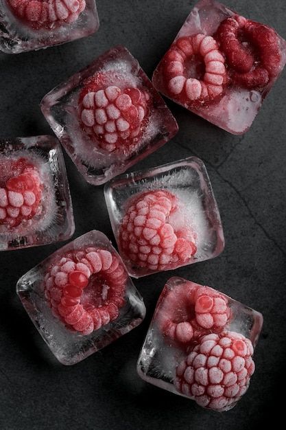 Photo fresh frozen in ice red raspberry ... | Premium Photo #Freepik #photo #frozen-fruit #blueberry-background #raspberry #red-fruits Frozen Fruit Photography, Fruit In Ice Cubes, Macro Fruit Photography, Raspberry Photography, Blueberry Background, Recycling Textiles, Fruit Blueberry, Photography Gcse, Ice Fruit