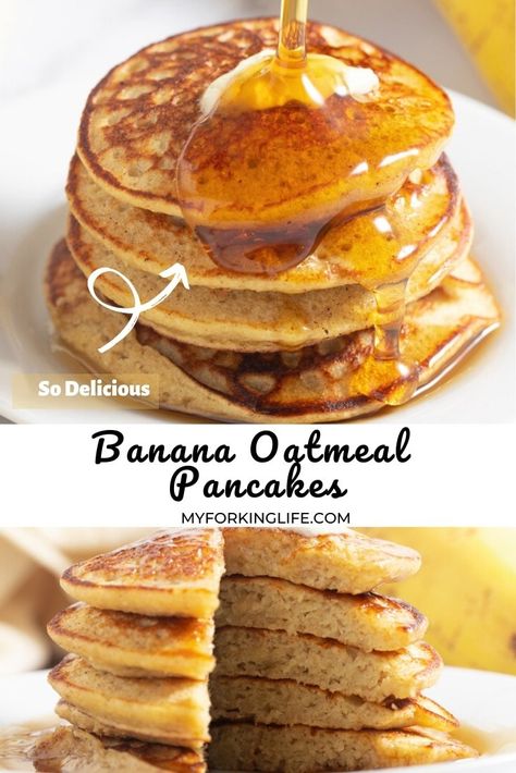 These delicious gluten-free banana oatmeal pancakes are a great hearty and nutritious breakfast the whole family will love. Easy to prep with simple ingredients, they are the perfect way to start the day. Banana Oatmeal Recipe, Pancake Ideas, Banana Breakfast Recipes, Gluten Free Banana Pancakes, Easy Pancakes, Oatmeal Pancakes Recipe, Banana Protein Pancakes, Banana Oatmeal Pancakes, Protein Pancakes Recipes