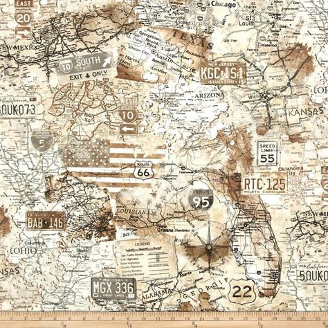 Timeless Treasures Road Map Natural Shades Of Tan, Map Fabric, Collage Papers, Paper Collage Art, Image Paper, Fun Fabric, Textile Prints Design, Decoupage Vintage, Home Decor Accents