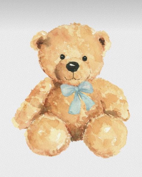 Teddy Bear Painting Aesthetic, Old Teddy Bear Aesthetic, Childhood Teddy Bear, Watercolour Teddy Bear, Stuffed Animal Painting, Teddy Bear Aesthetic Drawing, Teddy Bear Painting Canvas, Teddy Bear Painting Easy, Bear Poster Aesthetic