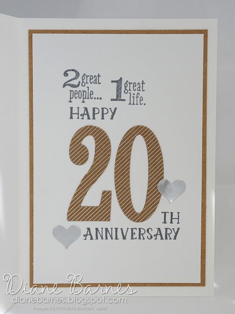 neutral 20th anniversary card using Stampin Up Number of Years bundle / Large Numbers dies & Shine on Specialty card. By Di Barnes for Just Add Ink challenge 301. #colourmehappy 20th Anniversary Cards Handmade, 20 Anniversary Ideas, 20 Years Anniversary Quotes, Stampin Up Number Of Years, 20th Anniversary Ideas, Anniversary Wallpaper, Anniversary Quotes For Parents, 20 Years Anniversary, 20th Anniversary Cards