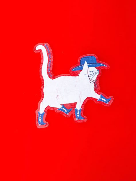 Git along, lil kitty! ✨ ✦ Clear matte vinyl sticker measuring approximately 3". ✦ Ideal for adorning water bottles, laptops, and more! ✦ Dishwasher safe. ✦ Made in Atlanta, GA. Cowboy Boots Art Print, Cat In Cowboy Boots, Matisse Cat, Cat In Boots, Risograph Design, Stickers Illustration, Red Illustration, Decor Stickers, Arte Inspo