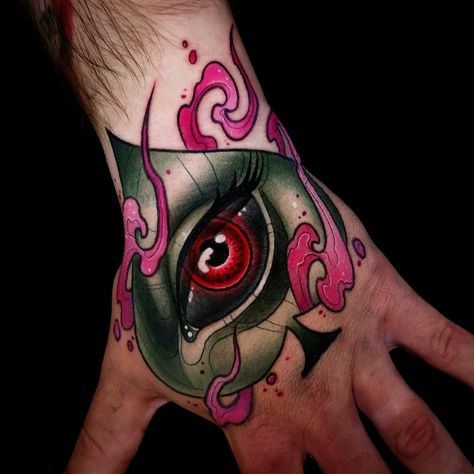 Neo Trad Eye Tattoo, Neo Traditional Eye, Eye Hand Tattoo, Minecraft Tattoo, Ojo Tattoo, Traditional Tattoo Stencils, Traditional Hand Tattoo, Third Eye Tattoos, Colored Tattoo