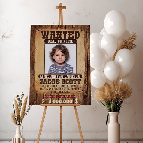 Cowboy Theme Birthday, Wanted Poster Template, Western Outlaw, Cowboy Party Decorations, Cowboy Theme Party, Wild West Party, Welcome Home Signs, Wild West Cowboys, Western Birthday