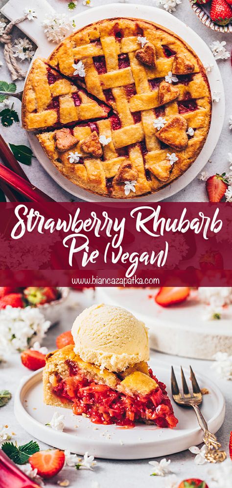 Vegan Strawberry Rhubarb Pie, Vegan Rhubarb Pie, Vegan Fruit Pie, Rhubarb Recipes Vegan, Rhubarb Vegan Recipes, Vegan Strawberry Pie Recipe, Vegan Rhubarb Recipes, Vegan Pie Recipes, Vegan Strawberry Pie