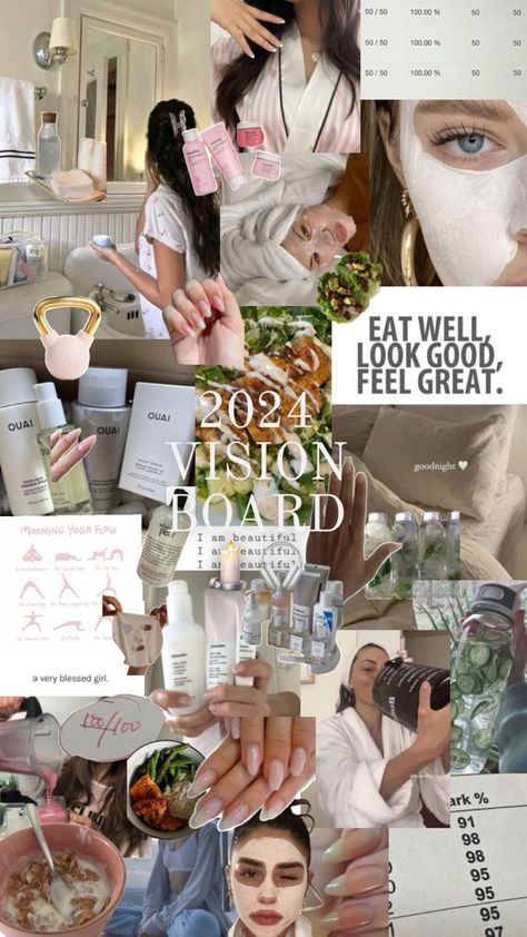 2024 vision board Vision Board Yoga, Healthy Yummy Food, Morning Yoga Flow, Feminine Energy Aesthetic, 2024 Vision Board, Life Vision Board, Clean Girl Aesthetic, Yoga Outfit, Pose Yoga