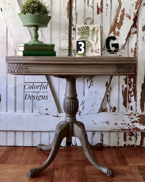 This vintage table was redone in a weathered finish using Dixiebelle Paints in Putty, Coffee Bean, Gravel Road & Drop Cloth, then all of… Stone Spray Paint Coffee Table, Dixie Belle Chalk Paint Furniture Gravel Road, Barley Twist Coffee Table, Dixie Belle Burlap Painted Furniture, Dixie Belle Chalk Paint Furniture Drop Cloth, Gray Painted Furniture, Dixie Belle Paint Company, Paint Companies, Dixie Belle Paint