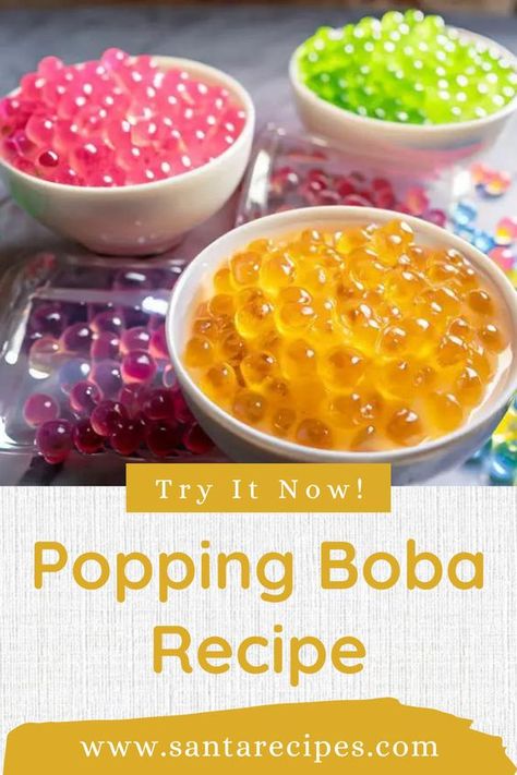 This popping boba recipe is a delightful journey that immerses you into the exciting world of molecular gastronomy, right in your home kitchen. How To Make Popping Boba At Home Easy, Homemade Popping Boba Recipe, Popping Bubble Tea Recipe, How To Make Popping Boba At Home, Things To Make With Fruit, Boba Popping Pearls, Popping Boba Recipe, Unique Food Ideas, Fruit Caviar