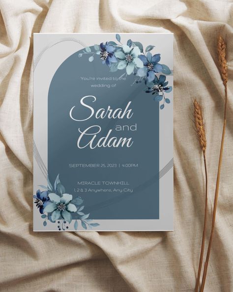 HOW IT WORK? 1. Purchase the listing. 2. Download the PDF and click the links to access your templates. 3. Log in to the Canva website to customize --> save --> download! * You can save your template and continue editing at any time. * Print at home or at one of your local print shops. ABOUT DESIGN This elegance Wedding Invitation in Dusty Blue Flower design with a modern and simple calligraphy which perfect for minimal and classic-modern vibe as your wedding invitation! Once you have placed ord Blue Wedding Invitation Background, Blue Flower Wedding Invitation, Flower Wedding Invitation Template, Blue Flower Wedding, Simple Calligraphy, Blue Flower Design, Wedding Invitation Background, Elegance Wedding, Canva Website