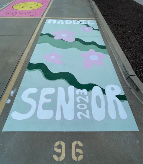 Four Years Later Parking Spot, Senior Parking Curb Painting, Senior Parking Spaces Sunset, 2024 Senior Parking Spot, Senior Parking Spot Ideas Simple, Senior Parking Spot Girly, Purple Senior Parking Spot, Purple Parking Spot Painting, Cute Senior Parking Spot Ideas Pink