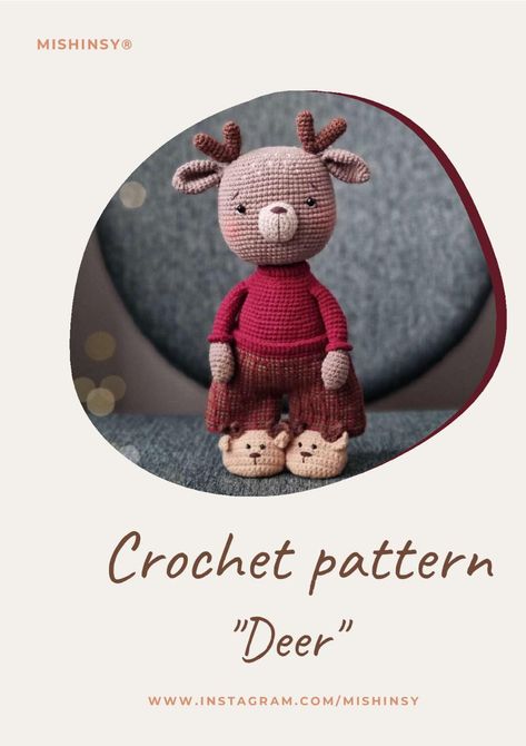 Crochet pattern "Deer" Crochet Deer Pattern Free, Free Crochet Patterns For Christmas, Crochet Patterns For Christmas, Crochet Deer Pattern, Deer Crochet Pattern, Lilly Doll, Deer Crochet, Doll Shoe Patterns, Crochet Deer