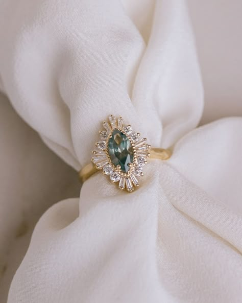 Marquise Colored Engagement Ring, Vintage Stone Engagement Rings, Evorden Engagement Rings, Evorden Rings, Marquis Halo Ring, Art Deco Halo Engagement Ring, Art Deco Vintage Engagement Rings, Engagement Rings Colorful, Vintage Unique Engagement Rings