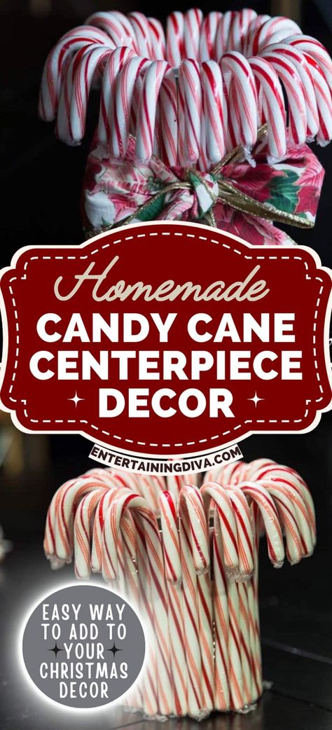 I love this DIY red and white Christmas centerpiece made from candy canes. It's so cheap and easy to make. You won't believe what else this Christmas vase is made out of! Christmas Centerpiece Diy, Diy Candy Cane, Easy Candy, Mason Jar Candle Holders, Christmas Vases, Christmas Table Decor, Diy Table Decor, How To Tie Ribbon, Christmas Entertaining