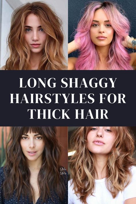 long shaggy hairstyles for thick hair - straight, curly, wavy and other Long Shaggy Hairstyles, Haircut Thick Wavy Hair, Thick Wavy Haircuts, Long Shaggy Haircuts, Long Wavy Haircuts, Corte Shaggy, Wavy Layered Hair, Layered Thick Hair, Shaggy Hairstyles