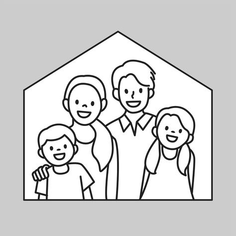 Family Poster Drawing, Family Outline Drawing, Happy Family Drawing, Happy Family Cartoon, Grandmother Cartoon, Family Outline, House Line Art, Family Line Drawing, Drawing Family Portrait