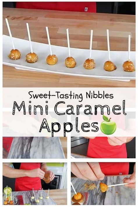 Mini Carmel Apples, Mini Candy Apples, Caramel Apple Bars, Mini Caramel Apples, Mini Pumpkin Pies, Carnival Food, Fun Deserts, Healthy Apple, Mini Apple