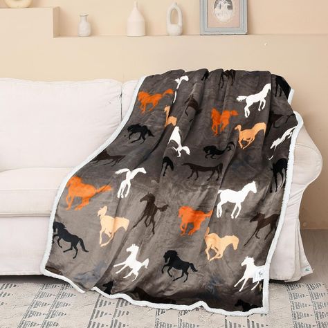 Catalonia Horse Print Sherpa Fleece Throw Blanket, Soft Mink Plush Couch Blanket, Fuzzy Fluffy Comfy Warm Throws, Comfort Caring Gift, 50x60 inches, Aff Link Plush Couch, Holiday Throw, Fuzzy Blanket, Couch Blanket, Horse Pattern, Horse Gifts, Sherpa Throw Blankets, Couch Throws, Plush Throw Blankets