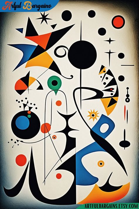 Miro Poster Miro Inspired Printable Wall Art Joan Miro Art - Etsy Netherlands Modern Abstract Art Inspiration, Slide Drawing, Miro Poster, Joan Miro Art, Miro Art, Miro Paintings, Joan Miro Paintings, Abstract Surrealism, Kandinsky Art