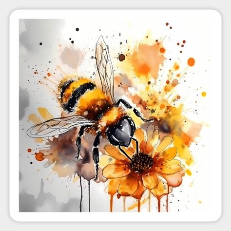 A bee collects honey on a flower. Illustration in watercolor style. -- Choose from our vast selection of magnets to match with your desired size to make the perfect custom magnet. Pick your favorite: Movies, TV Shows, Art, and so much more! Available in two sizes. Perfect to decorate your fridge, locker, or any magnetic surface with. Bee Painting Acrylic, Bee Magnets, Best Feminine Tattoos, Awesome Sketches, Bee Watercolor, Honeybee Art, Kitchen Printables, Keepsake Ideas, Bee Painting